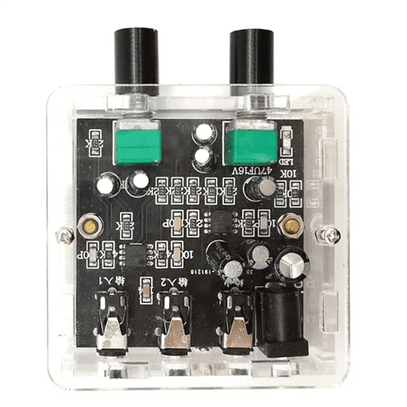 2Way 2CH 2 in 1 Out Stereo Audio Signal Mixer Mixing Board for One Way Reverb Output Headset Amplifier with Case