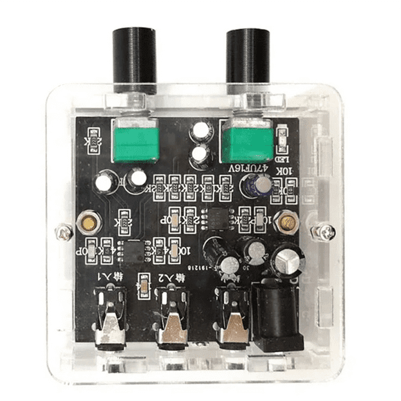 2Way 2CH 2 in 1 Out Stereo Audio Signal Mixer Mixing Board for One Way Reverb Output Headset Amplifier with Case