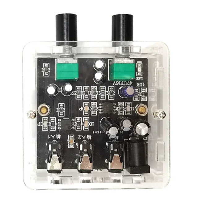2Way 2CH 2 in 1 Out Stereo Audio Signal Mixer Mixing Board for One Way Reverb Output Headset Amplifier with Case