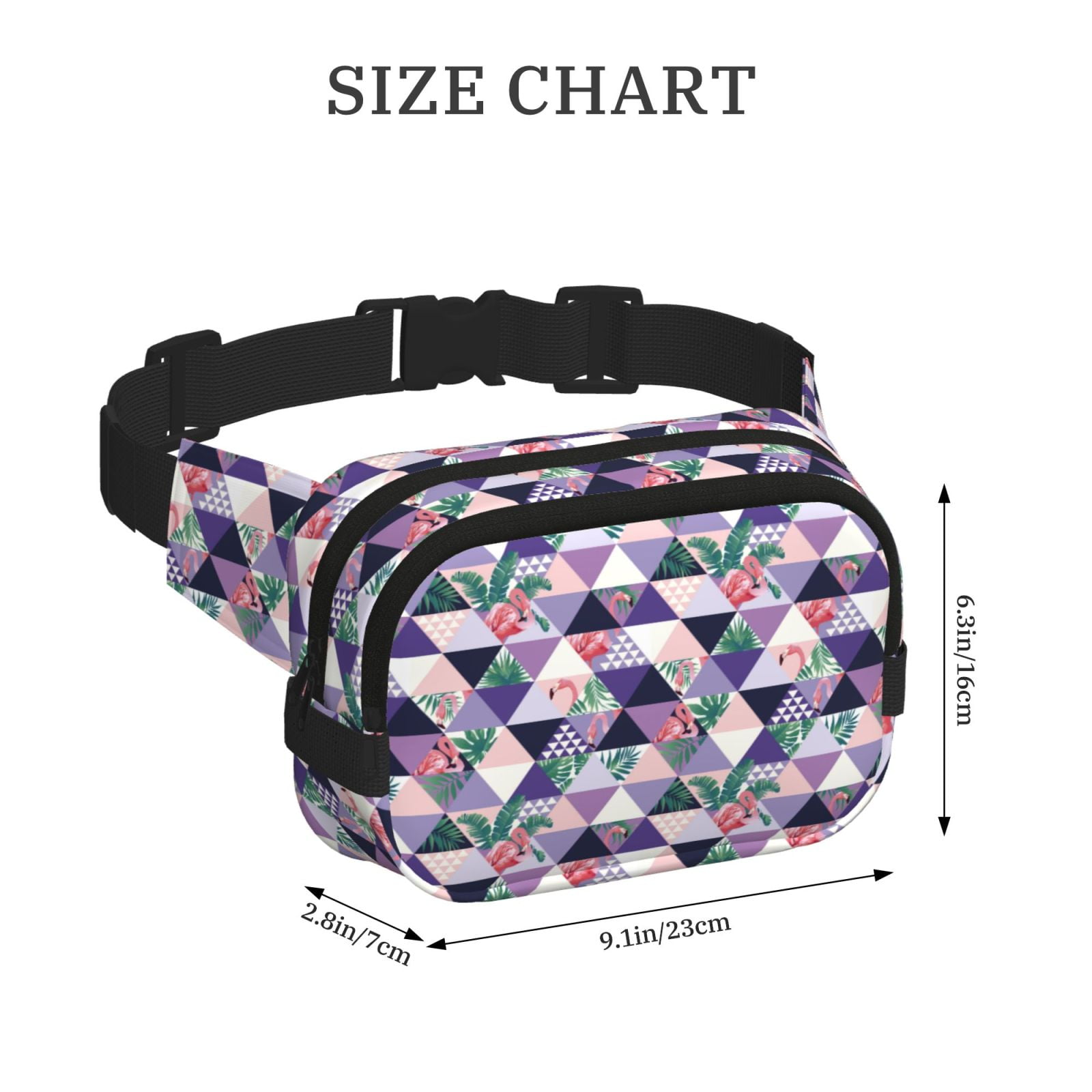 Picia Plaid Flamingo Print Square Double-Layer Waist Bag Mini Adjustable Waist Belt Bag Exercise Running Travel Hiking