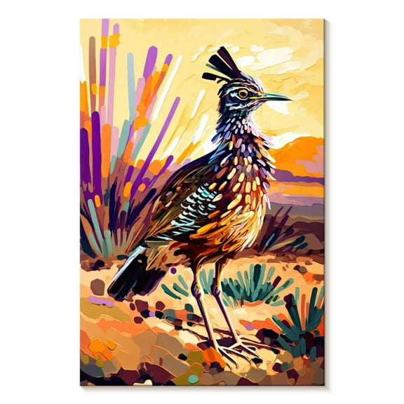 Elephant Stock Desert Roadrunner Wall Art - Vertical Canvas Wall Art - Living Room Wall Decor - Animal Canvas - Orange And Purple Decor By Ryan James - 24" x 36"