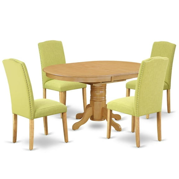 East West Furniture Avon 5-piece Wood Dining Set in Oak/Limelight