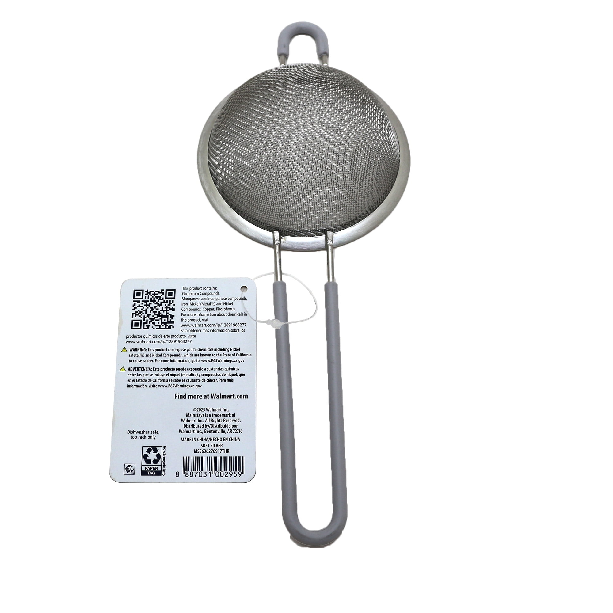Mainstays 4" Premium Stainless Steel Fine Mesh Strainer, Silver