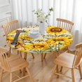 thumbnail image 3 of Waterproof Sunflower Print Round Tablecloth with Elastic Edge, Soft Polyester Fabric for Indoor and Outdoor Use, Fits 44-52 Inch, 3 of 7