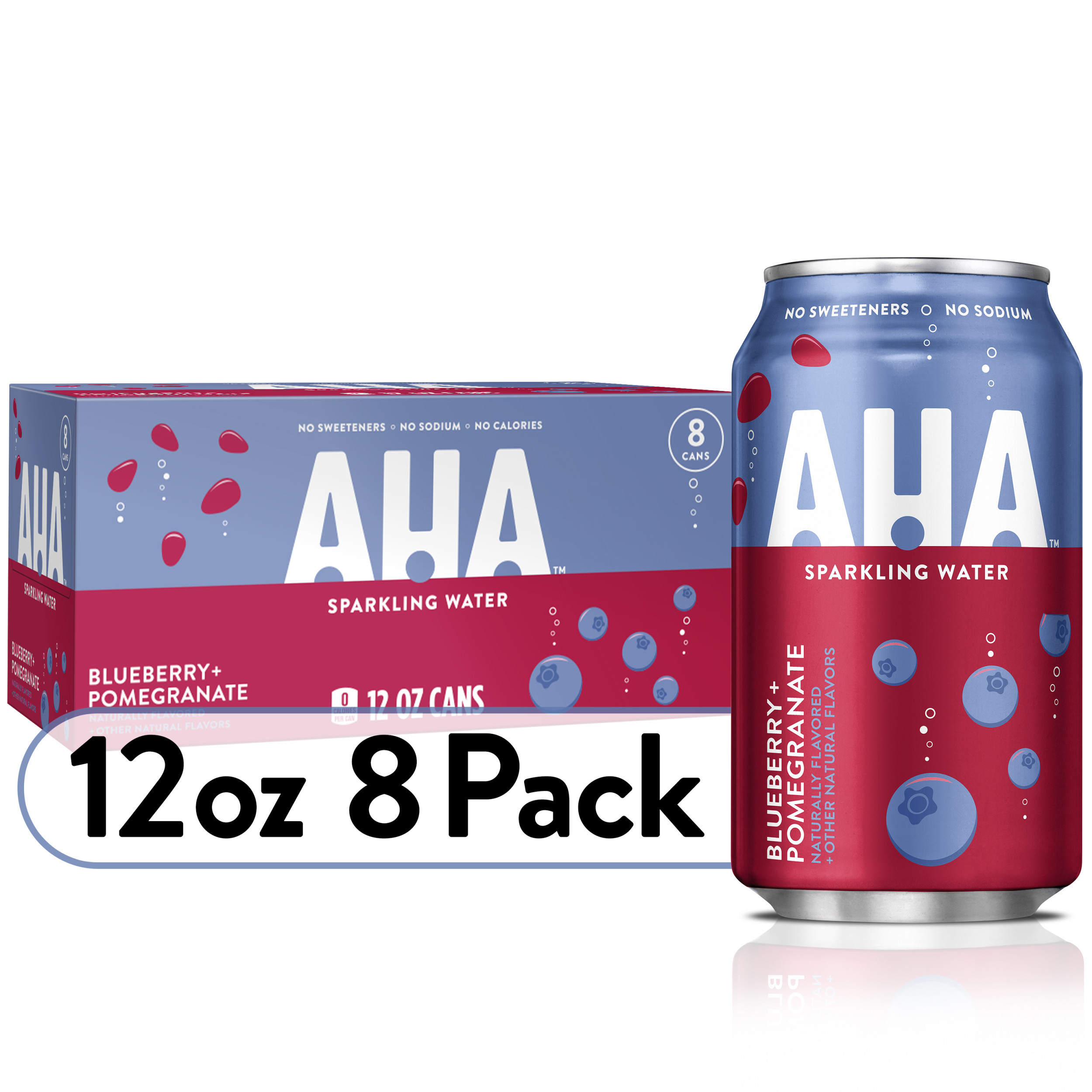 AHA Sparkling Water, Blueberry Pomegranate Flavored Water, Zero Calories, Sodium Free, No