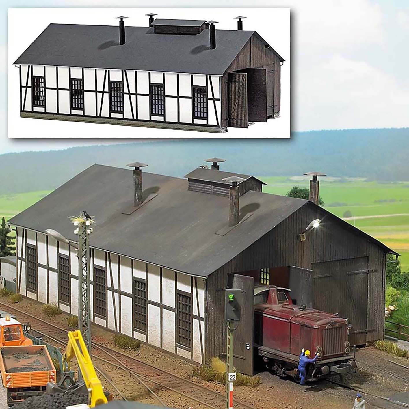 Busch HO Scale HalfTimbered Engine Shed Model Train