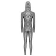 thumbnail image 4 of Zaldita Women Shiny Fishscale Print Long Sleeve Unitard with Hooded Front Zipper Full body Jumpsuit Silver S, 4 of 7