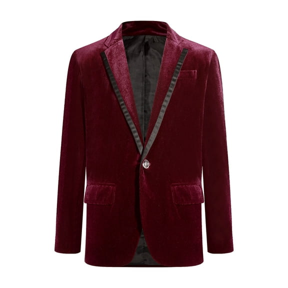 YEAHDOR Kids Boys Slim Gentlemen Blazer Velvet Vintage Lapel Pageant Birthday Party Dinner Jacket Burgundy 14