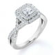 thumbnail image 1 of JeenMata Anillo de Compromiso Elegante con Diamante de Talla Cuadrada de 1 Quilate, Banda Retorcida, Pavé y Doble Halo, Oro Blanco de 10 K, 1 of 10