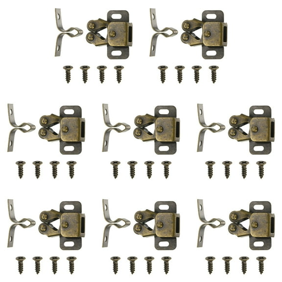 Uxcell 8-Pack Double Roller Cabinet Latch, Built-In Spring Cabinet Catch Hardware for Cupboard[Bronze]