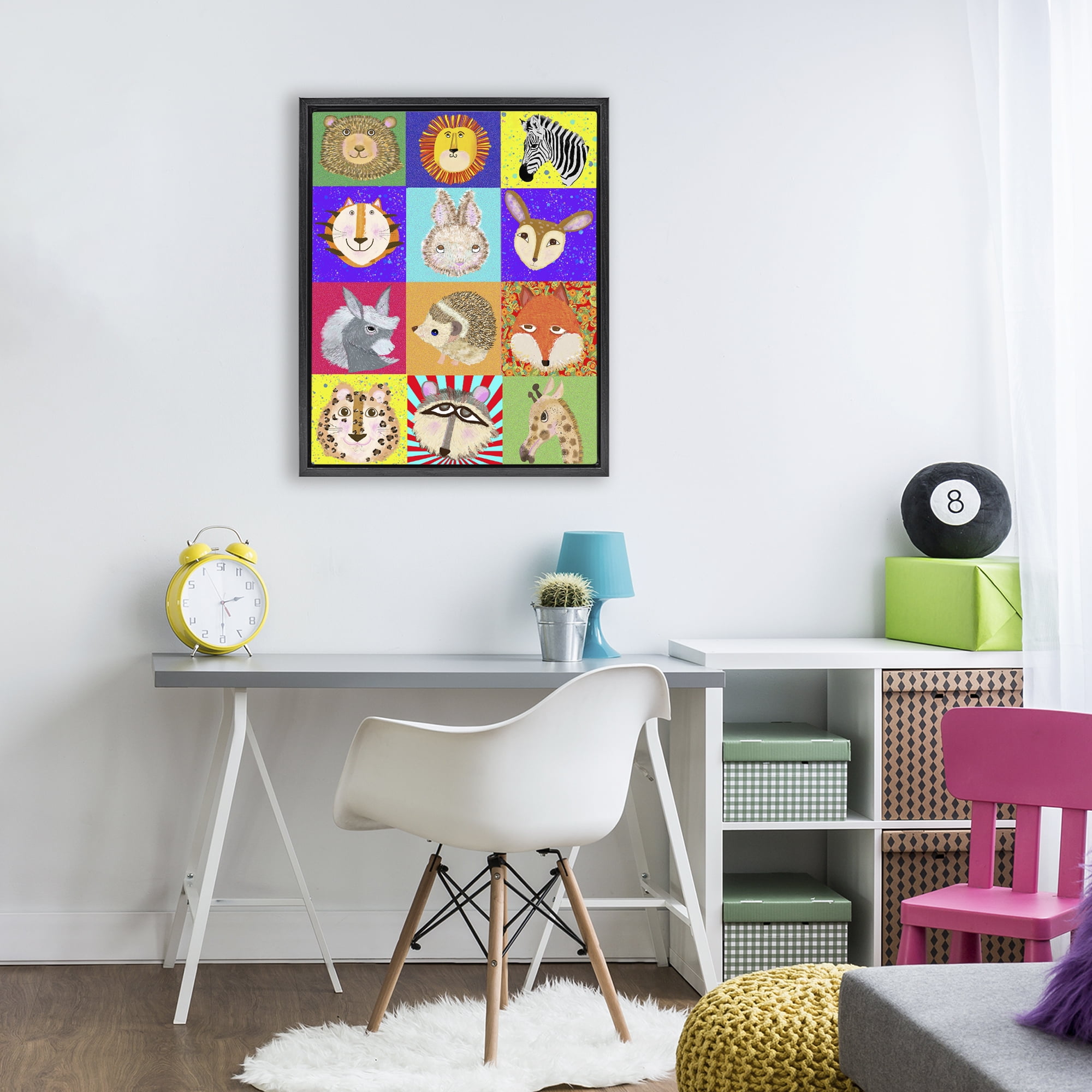 Furry Faces Animals Black Framed Floater Canvas Wall Art, design by Lynnda Rakos