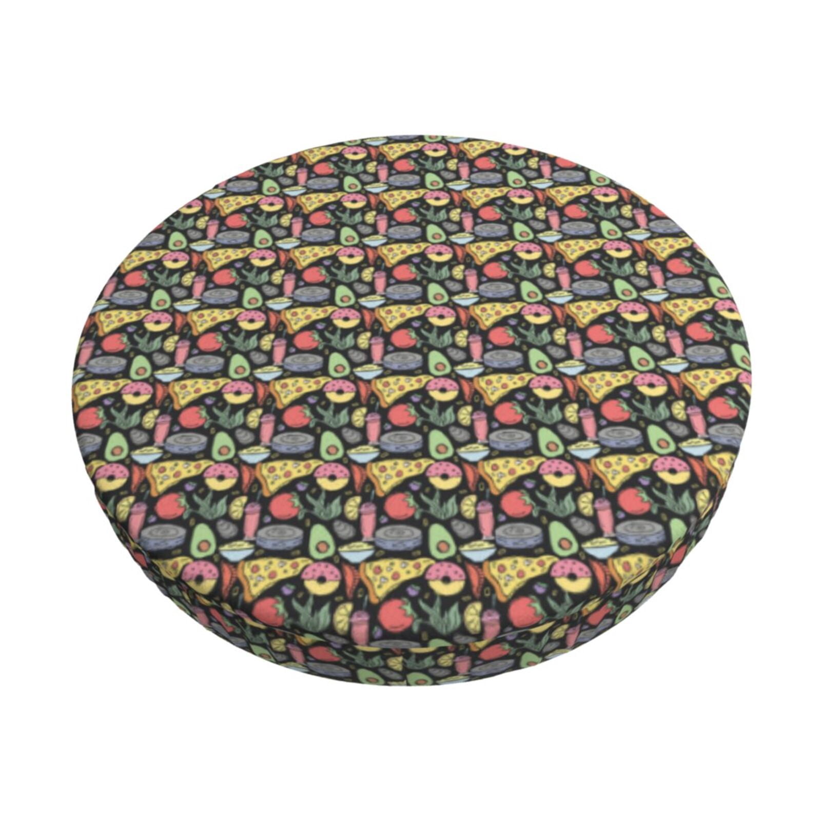Easygdp Doodle Food Print Easy To Install Bar Stool Covers&Stool Covers Round&Elastic Stool Cover, Barstool Covers,Washable&Bottom With Elastic Edge-14 inch