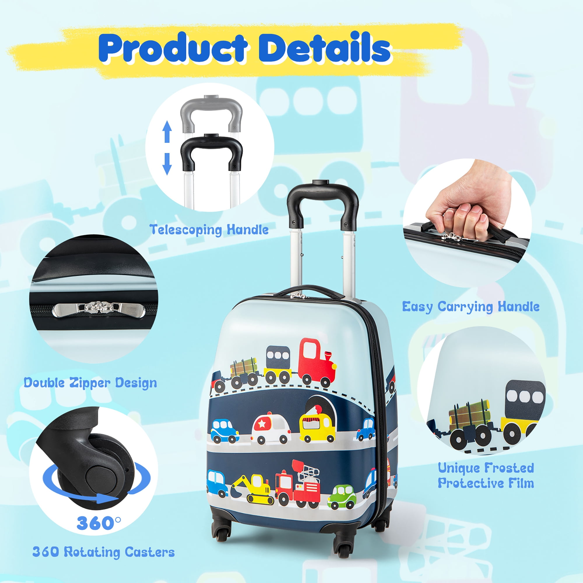 Costway 2PC Kids Carry On Luggage Set 12" Backpack and 16" Rolling Suitcase for Travel