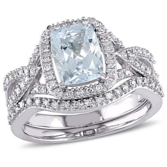 Everly Women's Aquamarine 10k White Gold Bridal Set
