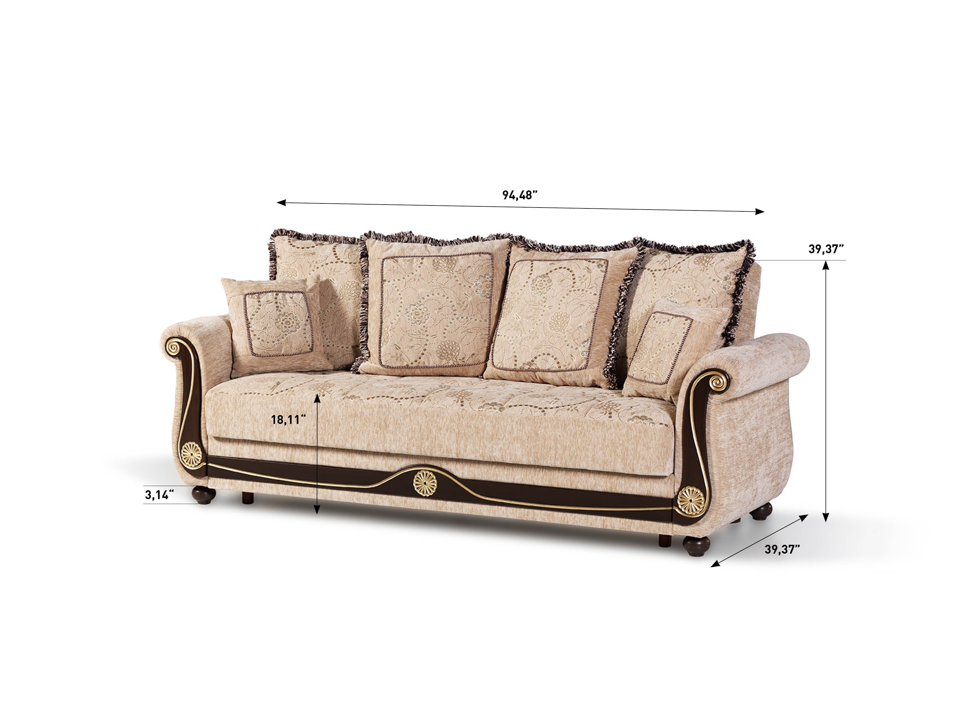 Ottomanson Convertible Sleeper Sofa Bed with Hidden Storage, Firm Comfort Couch, Beige