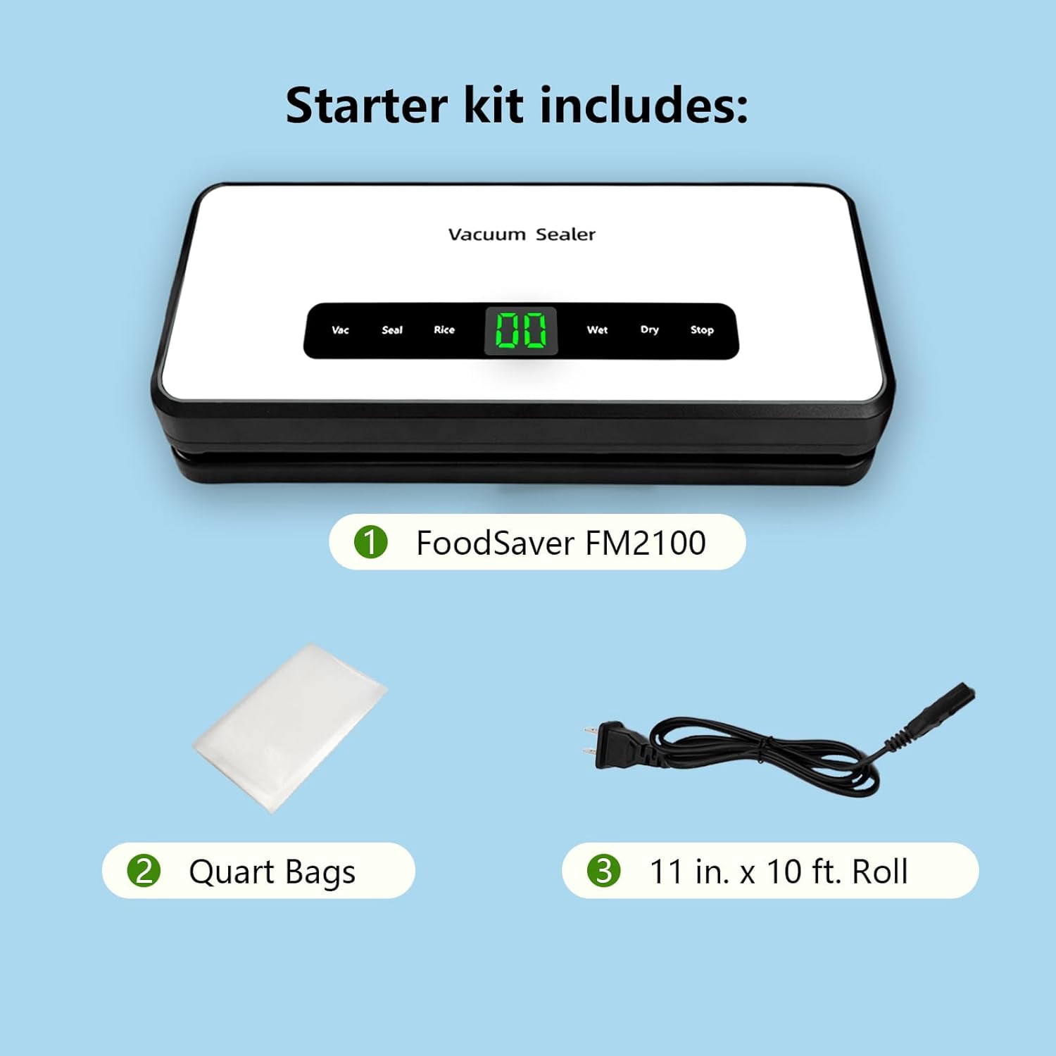 Compact Mini Vacuum Sealer Machine 80KPa Powerful Suction, Automatic Operation for Easy Food Preservation and Storage with 10 Bags (White)