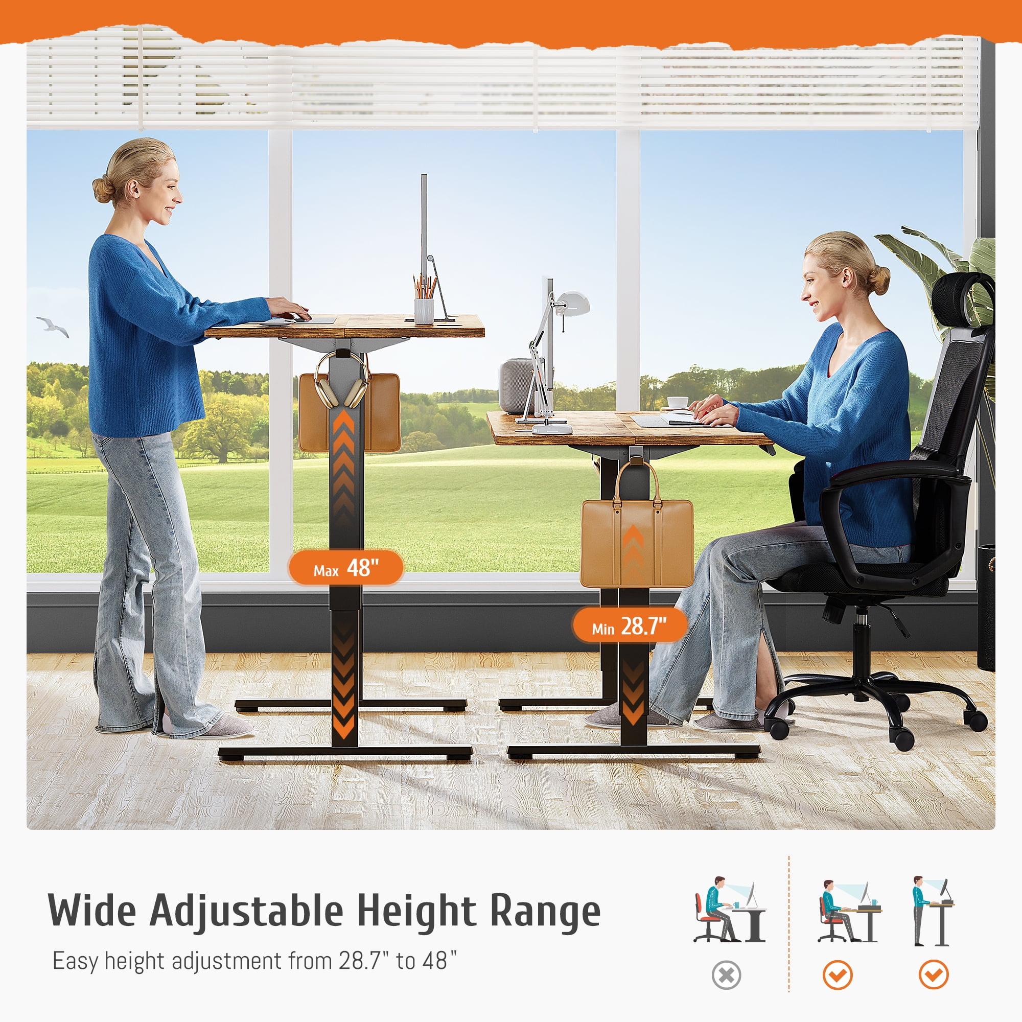 Electric Adjustable Height Standing Desk - 48 x 24 inch Sit to Stand Up Desk with Splice Board,Rust