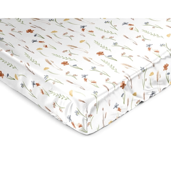 Sweet Jojo Designs Watercolor Floral Garden Sage Green Girl Satin Fitted Crib Sheet