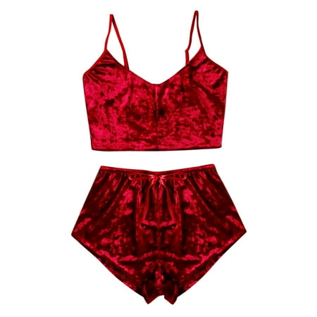 

Juebong Underwear for Women Clearance Under $10.00 Women s Sexy Homewear V-neck Golden Diamond Velvet Sling Set Sexy Lingerie Red XL