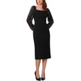 thumbnail image 2 of INSPIRE CHIC Women's Dress Square Neck Mesh Long Sleeve Back Slit Evening Cocktail Pencil Dresses S Black, 2 of 6