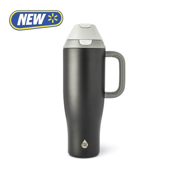TAL 40oz Stainless Steel 2-in-1 Straw and Chug Tumbler with Push Lid and Handle, Black