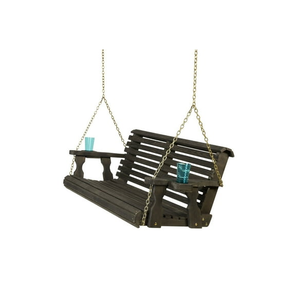 Amish Casual Roll Back Swing, 3-Foot, Semi-Solid Black Stain, Chains, with cupholders