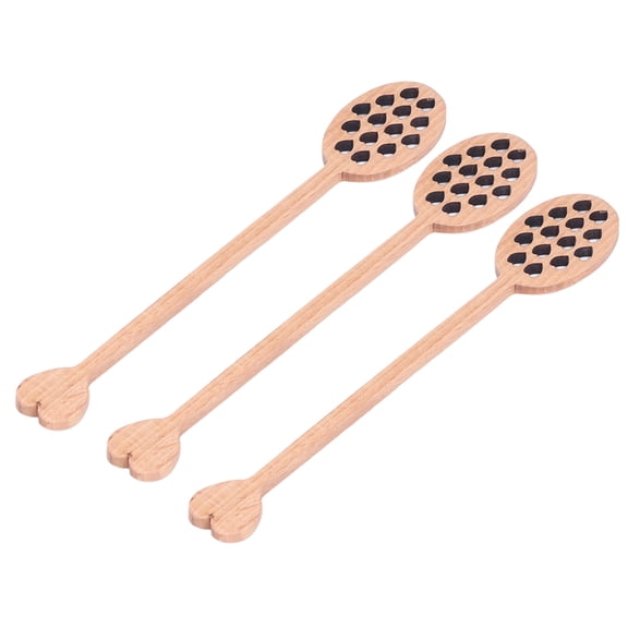 Garosa Mini Honey Dipper, 3pcs Wood Honey Dipper Heart Pattern Chinese Cherry Wooden Mixing Stirrer Kitchen Tableware