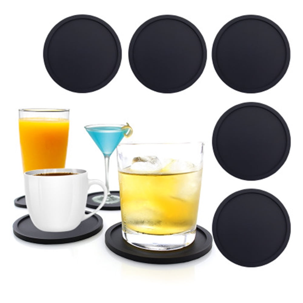Round Drinks Coasters Drinking Dining Mat Coaster in Black x6 100mm 