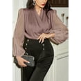 thumbnail image 3 of Sheer Bishop Sleeve Surplice Neck Long Sleeve Blouse for Women Mauve Pink Large, 3 of 5