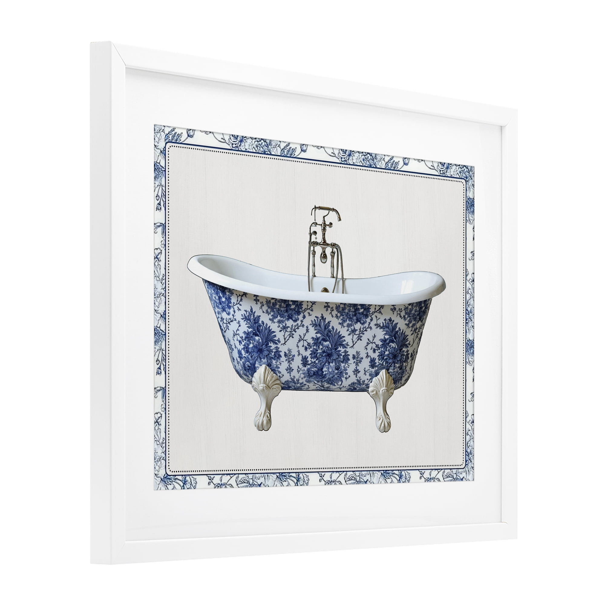 Vintage Chinoiserie Bathtub White Framed Print Under Glass, design by Lettered and Lined