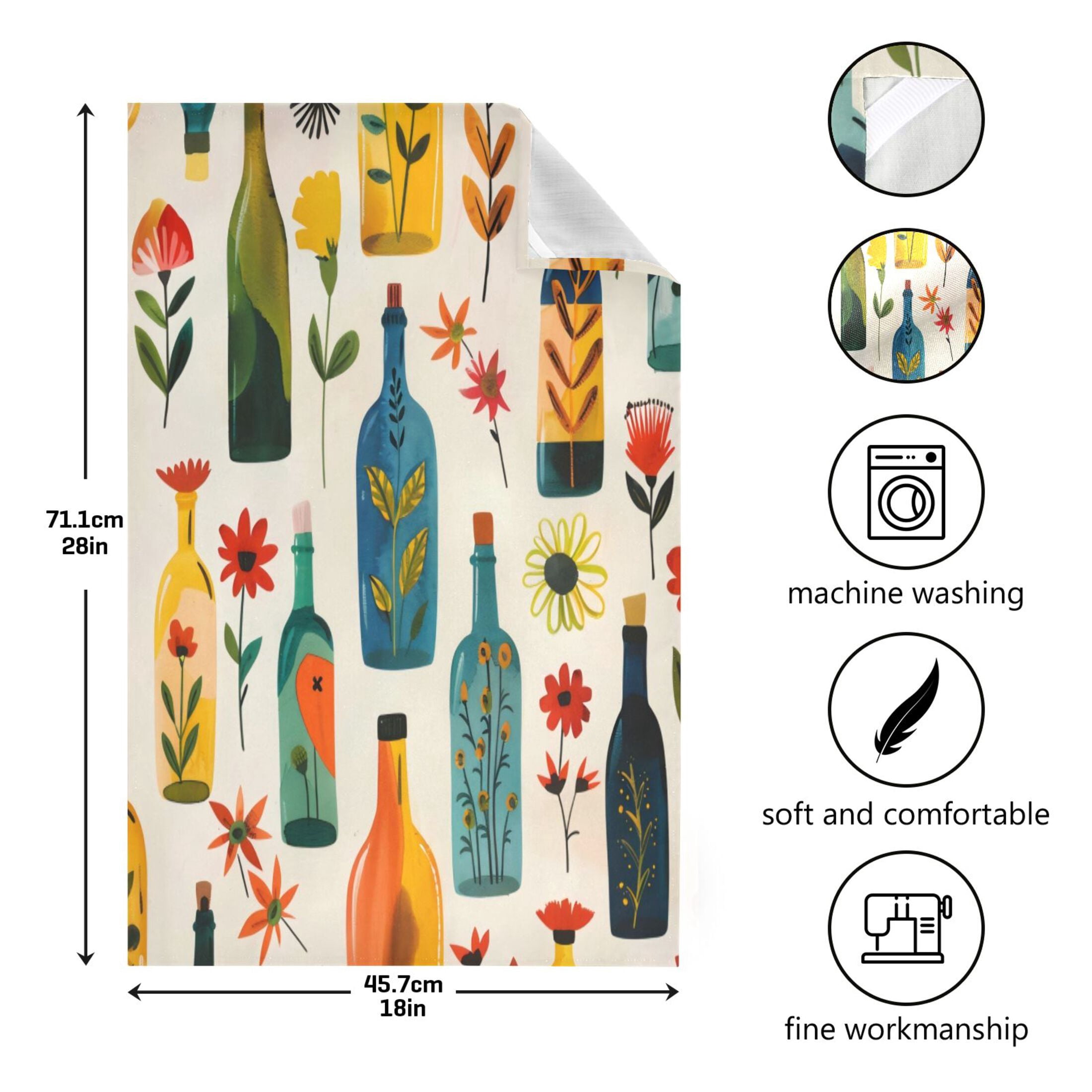 Kitchen Towel 28x18 Inches x6，Plate Towel, Decorative Towel, Napkin, Tea Towel Tea Towels For Kitchen Dish Cloths & Dish Towels Flower Bottle