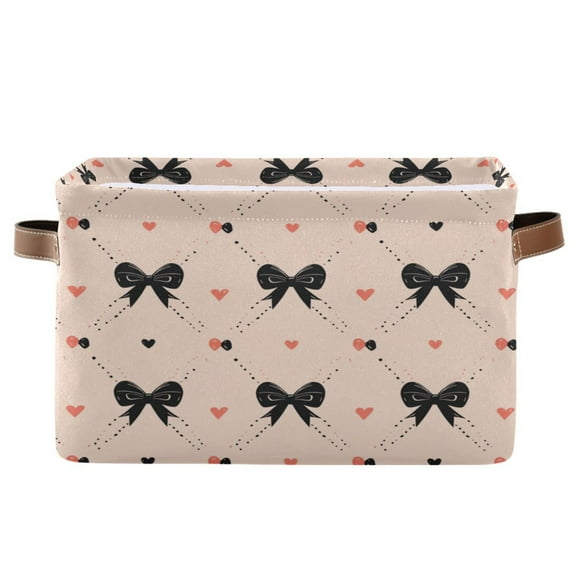 Black Bows Pattern Foldable Storage Basket,Canvas Fabric Foldable Storage Bins with Handles Open Home Storage Bins Boxes for Toy Book Shelf Closet Baskets
