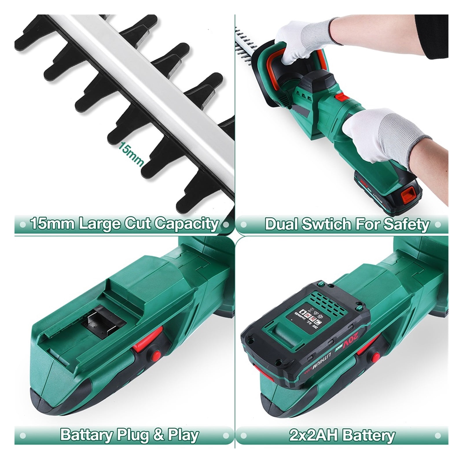 20V Hedge Trimmer Electric Pruning Shear Garden Tool Set 2.0Ah Battery Cutting Length 430MM Cordless Trimmer ,2 IN 1 Trimmer & Edger
