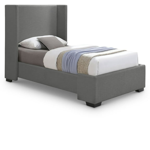 Meridian Furniture Oxford Grey Linen Textured Fabric Twin Bed