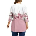 thumbnail image 4 of CYMMPU Women's Crewneck Floral Printed 3/4 Length Sleeve Tunic Tops Summer Fall Vintage Basic Tees Business Work Blouses Swing Shirts 2025 Clothes Pink L, 4 of 5