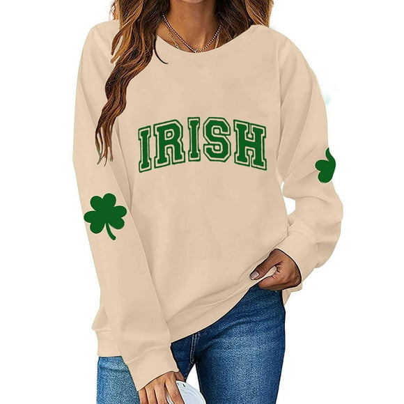 VKOYWKM Irish Sweatshirts for Women Happy St Patricks Day Sweat Shirts Long Sleeve Crew Neck Pullover Tops St Patty's Day Gifts for Women