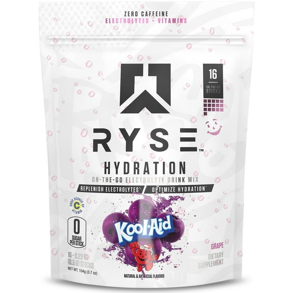 RYSE Hydration Electrolyte Powder Packets - Kool-Aid Grape - 16 Servings