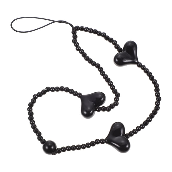 OULII Black Acrylic Phone Chain Wrist Strap with Heart Charm, Stylish Phone Hanging Accessory and Decorative Wristlet