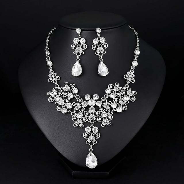 Xihbxyly En venta Conjunto de joyas de aleación con collar y pendientes con imitación, accesorios para fiestas de bodas