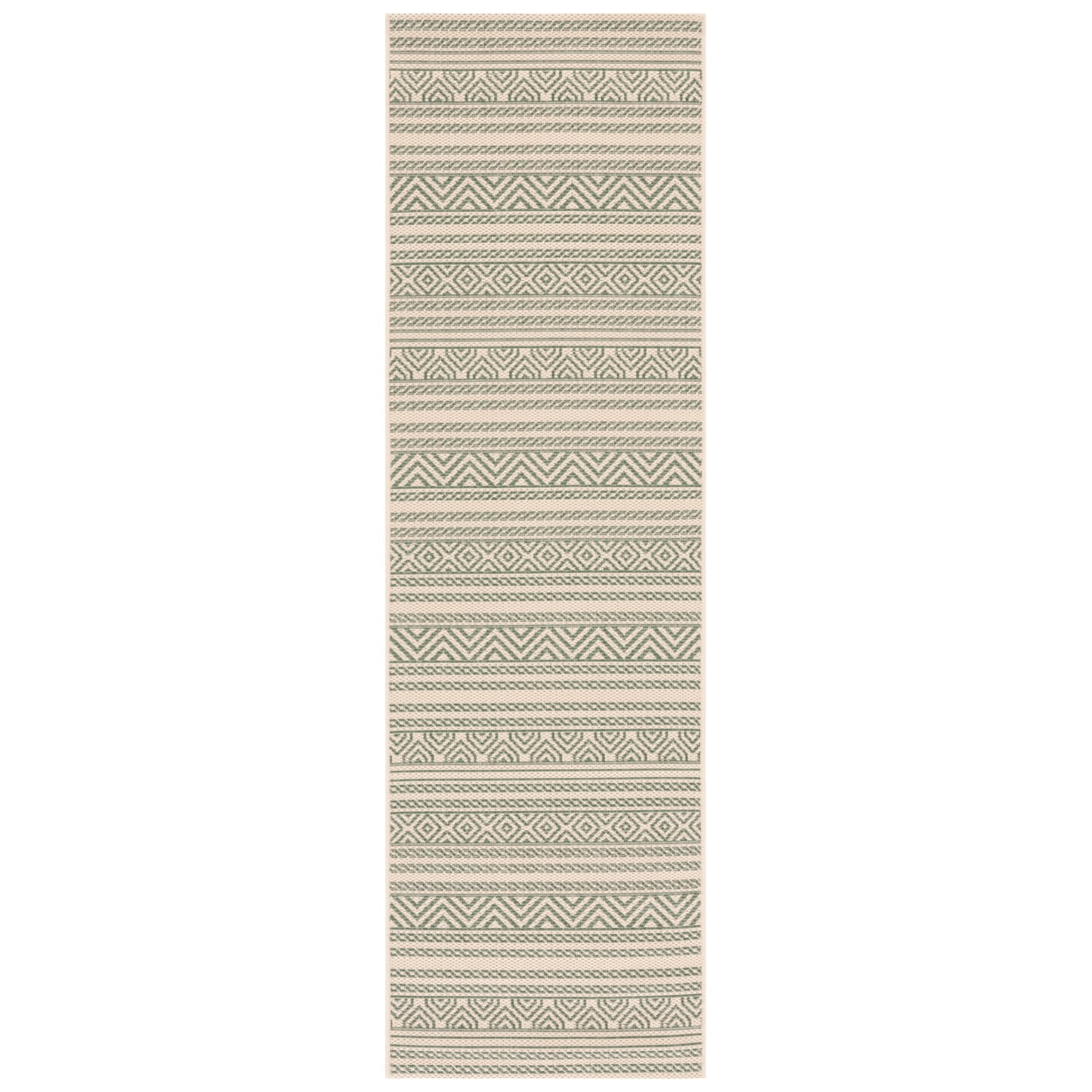SAFAVIEH Courtyard Seanna Striped Indoor/Outdoor Area Rug, Beige/Dark Green, 9' x 12'