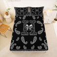 thumbnail image 5 of jejeloiu Sleek Paisley King Sheets For Men Women,Bold Initial Print Bedding,Black Silver,4pcs,1 Flat Sheet, 1 Fitted Sheet and 2 Pillowcases, 5 of 6