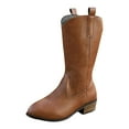 thumbnail image 6 of Rokment Womens Wide Calf Cowboy Boots Fashion Embroidered Leather Pointed Toe Chunky Block Heels Western Mid Calf Cowgirl Riding Boots Brown Size 9, 6 of 7