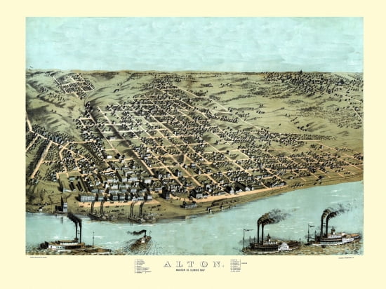 Historic Map of Alton Illinois 1867 Madison County Canvas Art - (24 x 36)