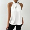 thumbnail image 6 of JGGSPWM Women's Solid Keyhole Back Halter Neck Blouse Twist Front Satin Silk Tank Tops White XL, 6 of 7