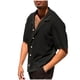 thumbnail image 3 of Camisetas Elvqul para Hombre Economicas Negro Manga Corta de Color Sólido con Solapa Botones, 3 of 7