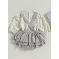 thumbnail image 4 of Wassery Infant Girl 2Pcs Fall Outfit 3M 6M 9M 12M 18M Mewborn Girl Solid Jacquard Long Sleeve Mock Neck Tops Ruffled Suspender Shorts Baby Girls Autumn Clothing, 4 of 8