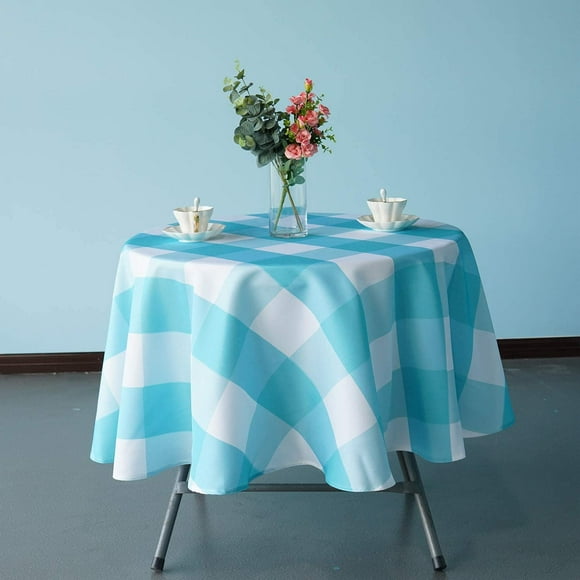 Trimming Shop Round Tablecloth 70" Circular Polyester Washable Table Cover Protector Checkered Design Wipe Clean Water Resistant Table Cloth for Buffet Table, Wedding, Parties, Holiday Dinner