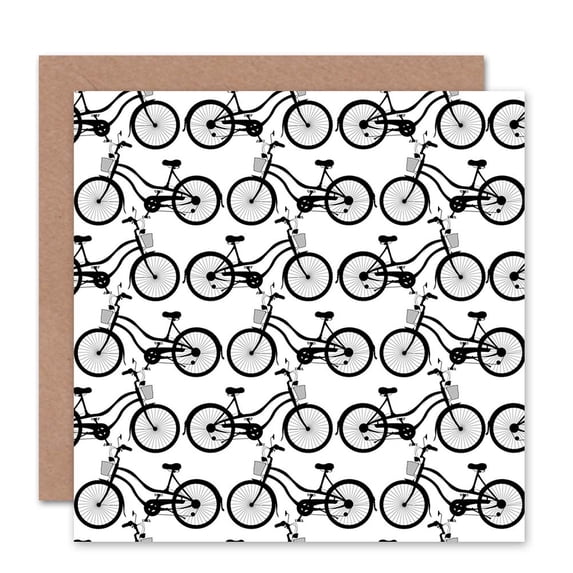 Cute Black White Retro Bike Bicycle Pattern Greetings Card Plus Envelope Blank inside