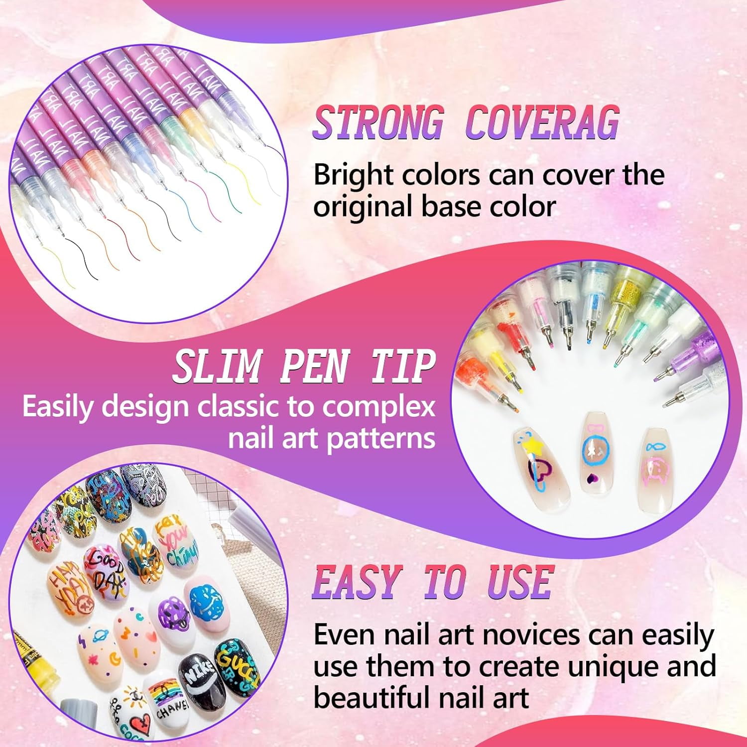 12 Colors 3D Nail Polish Pens for Painting, 2025 Upgrade Nail Art Pens Set, DIY Quick Dry Graffiti Dotting Point Liner Pens, Nail Art Markers for Gel Nails, Nails Art Drawing Tool（1PACK）