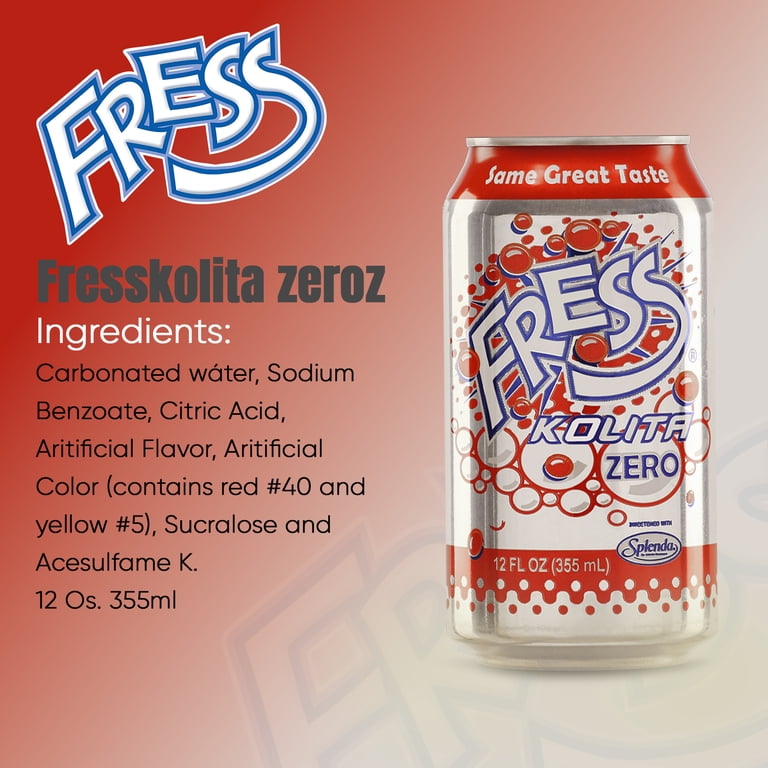 Fress Soda, Kolita Zero, 6 Pack, 12 OZ Cans, Caffeine-Free, Low